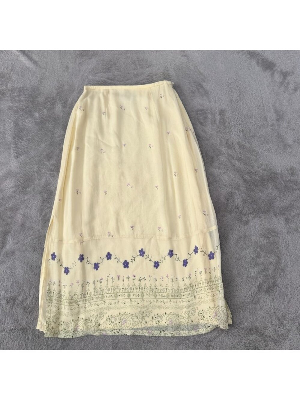 Vintage April Cornell Yellow Maxi Skirt Womens SMALL Floral Cottagecore